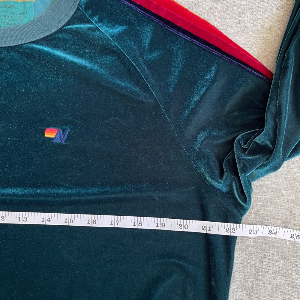 Aviator Nation Relaxed Velvet 5 Stripe Rainbow Sweatshirt Women XL Green $230 - Picture 7 of 13